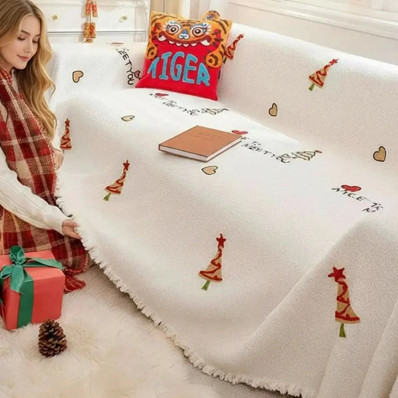 FlauschigeHöhle – Weihnachts-Plüsch-Sofadecke mit festlichem Baumdesign und ultraweichem Komfort