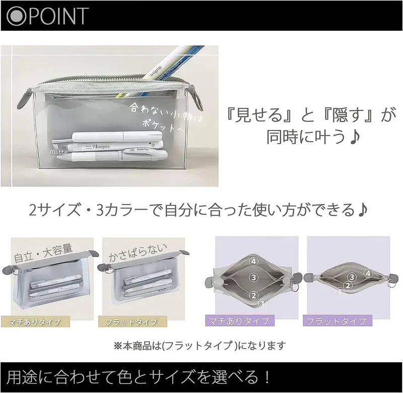 Sun-Star Stationery Transparent Slim Pencil Pouch Flat Style