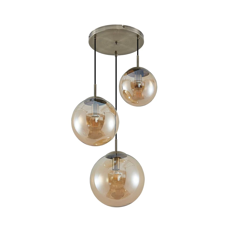 TEEJA Pendelleuchte – Bernsteinfarbener Glas-Kronleuchter mit Antik-Messing-Finish