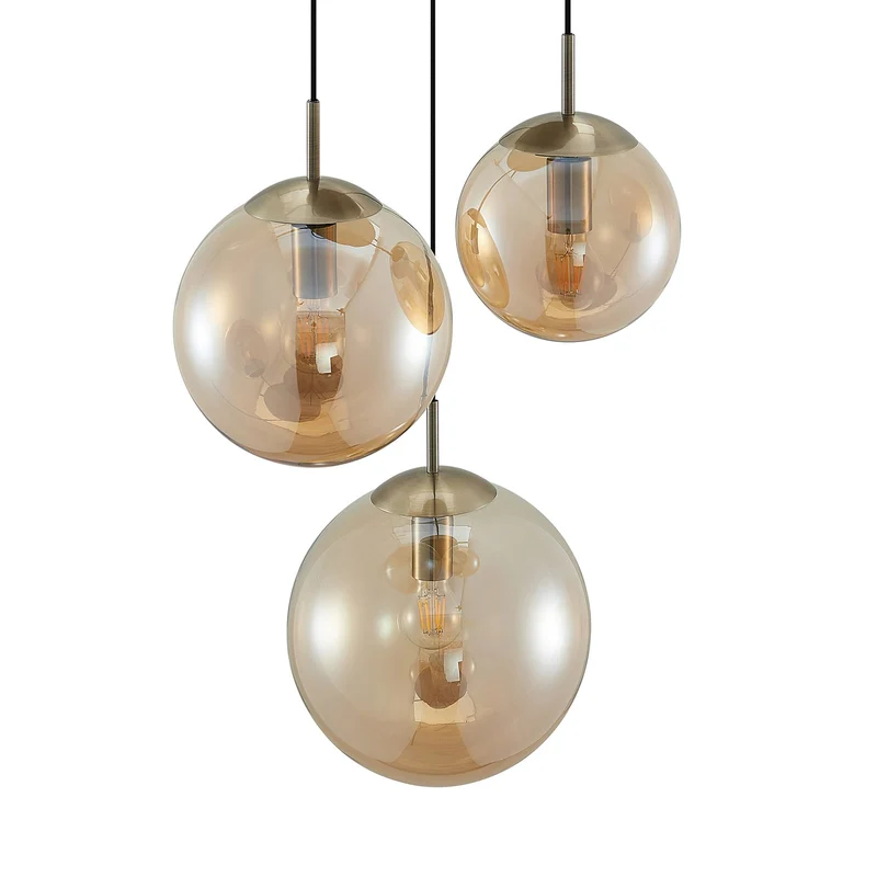 TEEJA Pendelleuchte – Bernsteinfarbener Glas-Kronleuchter mit Antik-Messing-Finish