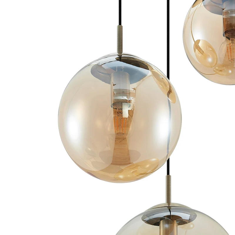 TEEJA Pendelleuchte – Bernsteinfarbener Glas-Kronleuchter mit Antik-Messing-Finish