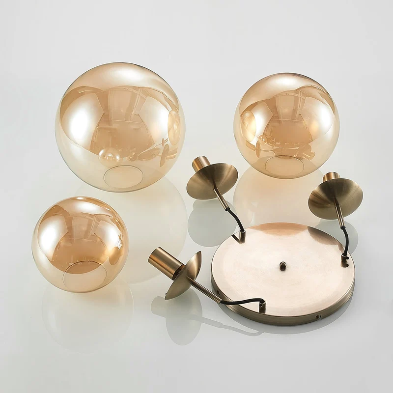 TEEJA Pendelleuchte – Bernsteinfarbener Glas-Kronleuchter mit Antik-Messing-Finish