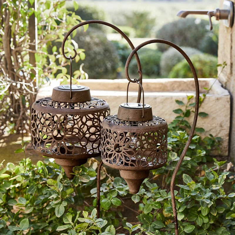 ROBELLINE Solar-Laternen 2er-Set – Dekorative Outdoor-Solarleuchten mit Vintage-Metallfinish