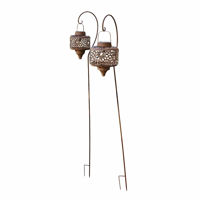 ROBELLINE Solar-Laternen 2er-Set – Dekorative Outdoor-Solarleuchten mit Vintage-Metallfinish