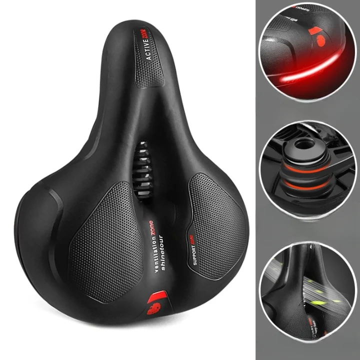Fahrradsattel Ergonomisch – Breiter Komfortsattel mit Stoßdämpfung & LED Rücklicht