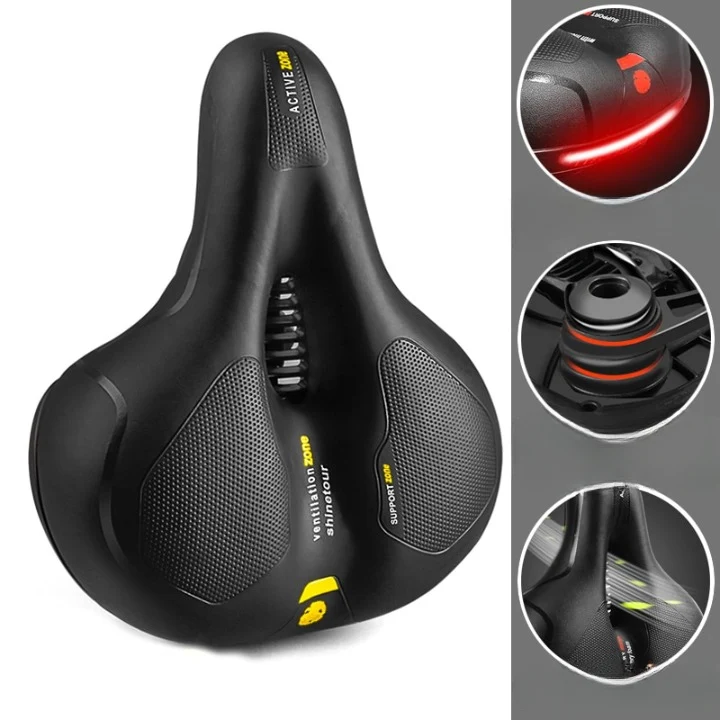 Fahrradsattel Ergonomisch – Breiter Komfortsattel mit Stoßdämpfung & LED Rücklicht