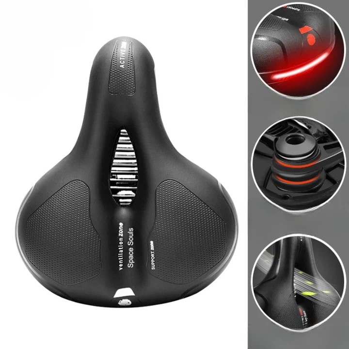 Fahrradsattel Ergonomisch – Breiter Komfortsattel mit Stoßdämpfung & LED Rücklicht