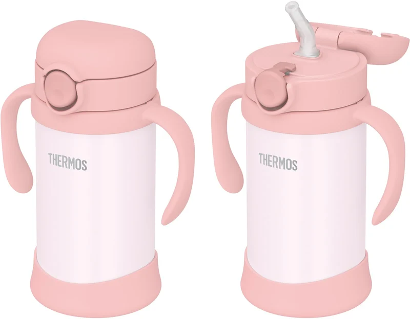 Thermos Baby Straw Mug 350Ml Peach Insulated Vacuum Cup