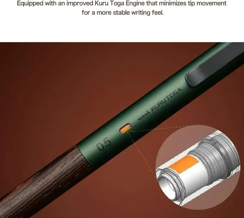Mitsubishi Kurutoga 0.5mm Wooden Mechanical Pencil Forest Green