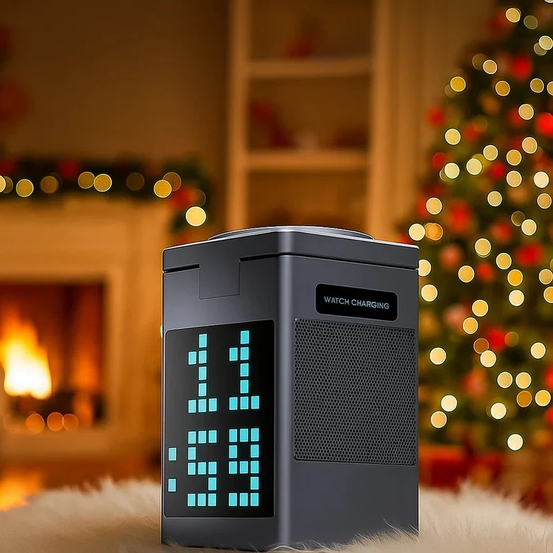 SONIQON – 3-In-1-Kabelloses Ladegerät mit Bluetooth-Lautsprecher und LED-Uhranzeige
