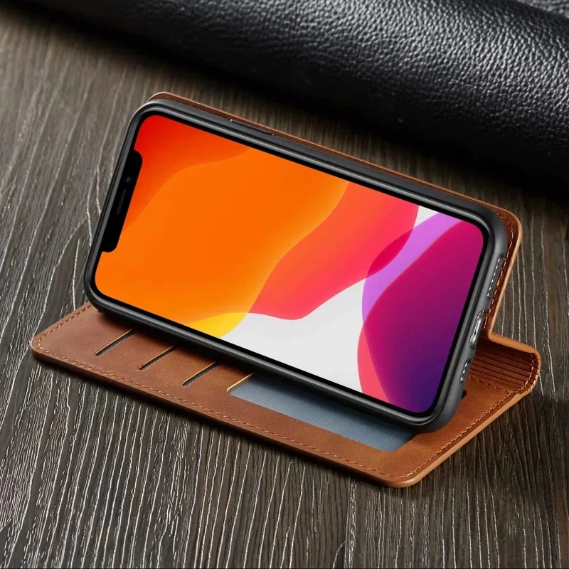 iPhone Wallet Hülle – Flip Case mit Kartenfächern, Magnetverschluss & Standfunktion