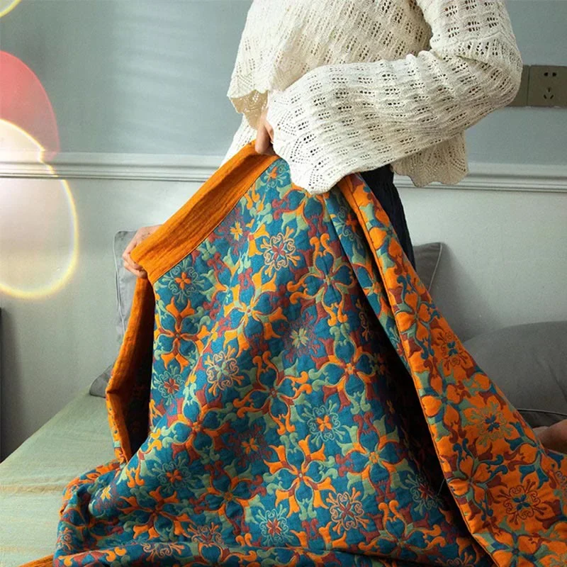 ColorWeave – Sechslagige Baumwollsteppdecke Muster orange-blau – Warm & stilvoll