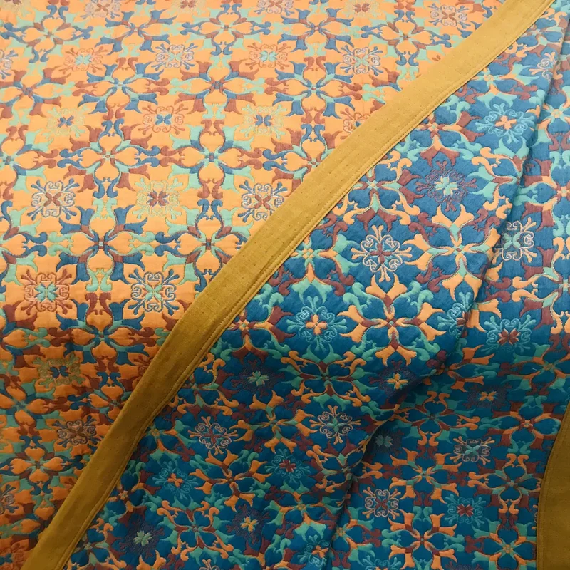 ColorWeave – Sechslagige Baumwollsteppdecke Muster orange-blau – Warm & stilvoll