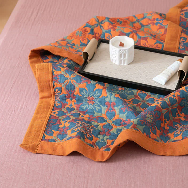 ColorWeave – Sechslagige Baumwollsteppdecke Muster orange-blau – Warm & stilvoll