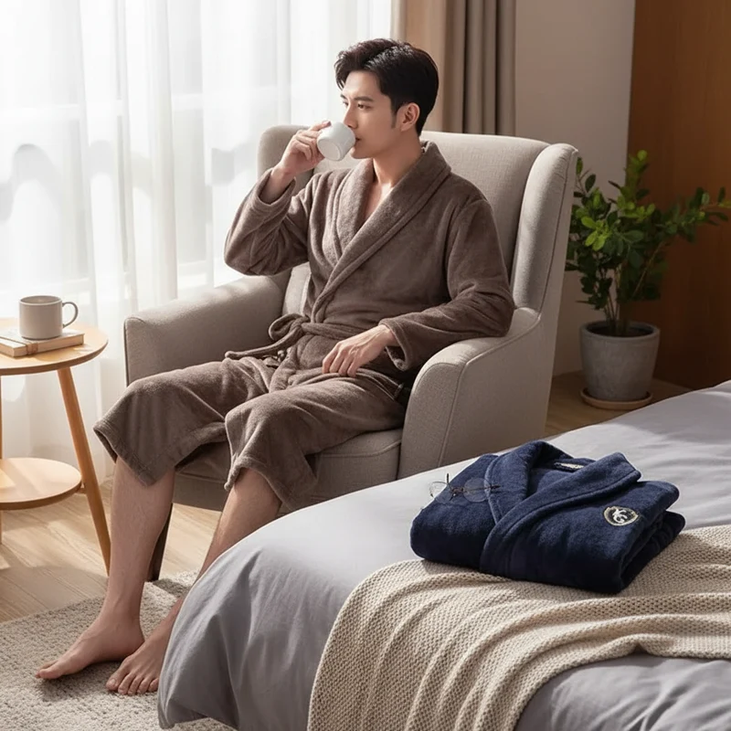 Herren Bademantel – Weicher Flanell Morgenmantel mit Gürtel & Komfort