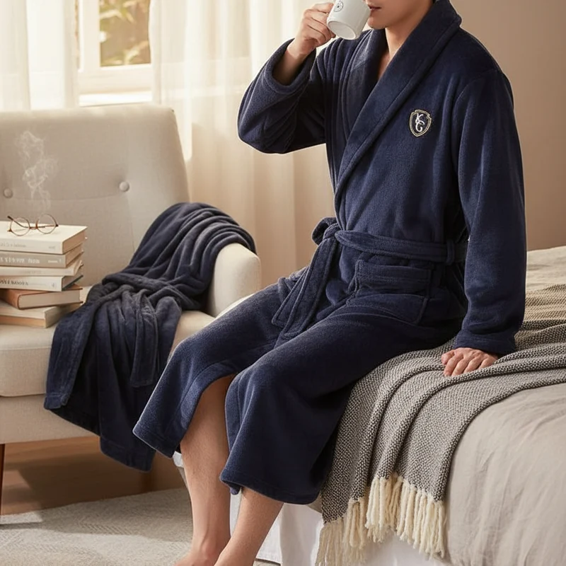 Herren Bademantel – Weicher Flanell Morgenmantel mit Gürtel & Komfort