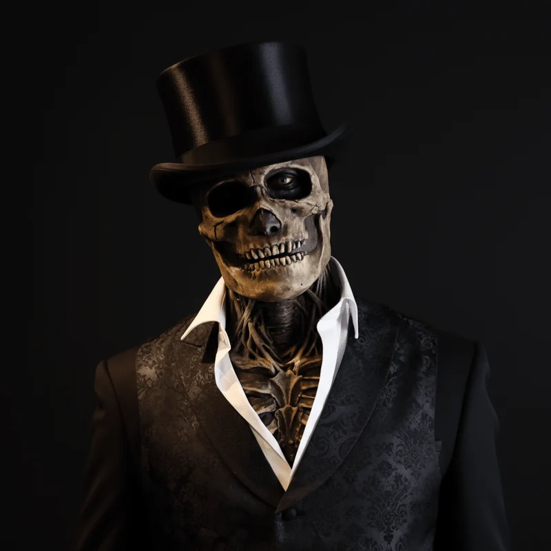 GRAVEFACE – Realistische Skelettmaske mit Hut für ultimative Halloween-Verkleidung