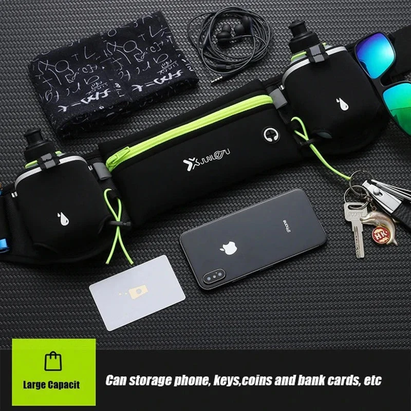 Laufgürtel – Doppelte Taschen mit Handy- und Flaschenhalter
