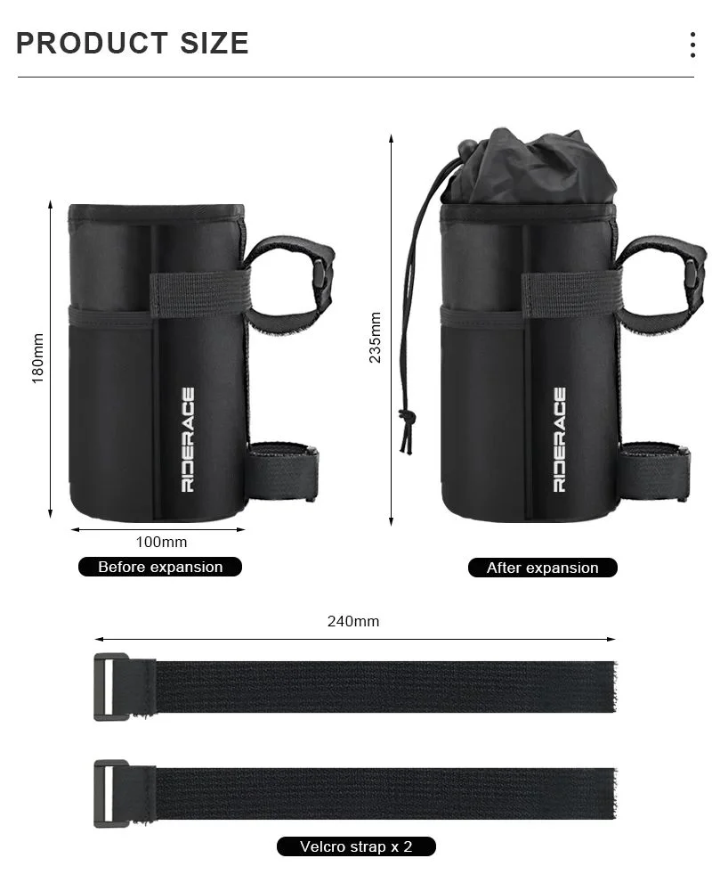 Isolierte Fahrrad Lenkertasche – Flaschenhalter mit Thermofutter und Klettverschluss