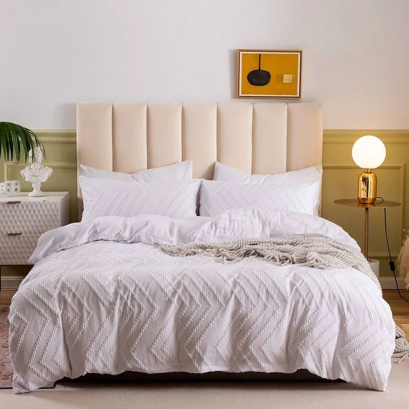 VIRELLE Erstklassig Weißes Zickzack-Muster Bettwäsche-Set 100 Prozent Polyester Luxuriöser Komfort