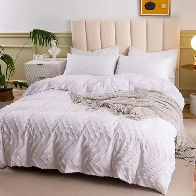 VIRELLE Erstklassig Weißes Zickzack-Muster Bettwäsche-Set 100 Prozent Polyester Luxuriöser Komfort