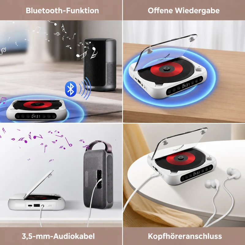 Tragbarer CD-Player – Bluetooth 5.3 mit Wiederaufladbarem Akku