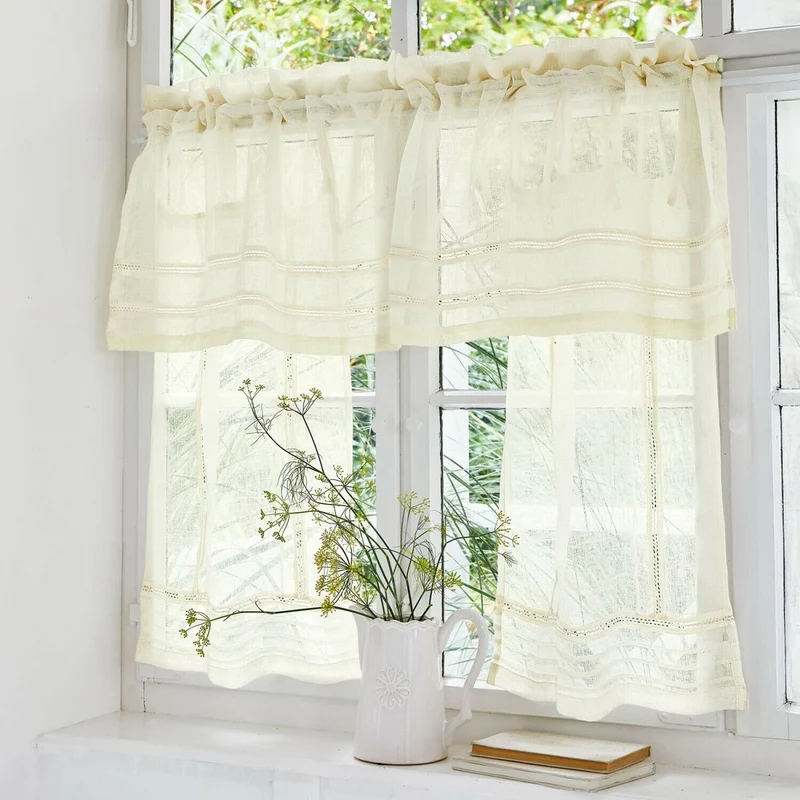 JOLIVANE Café Curtain – Bestickte Scheibengardine mit romantischem Vintage-Charme