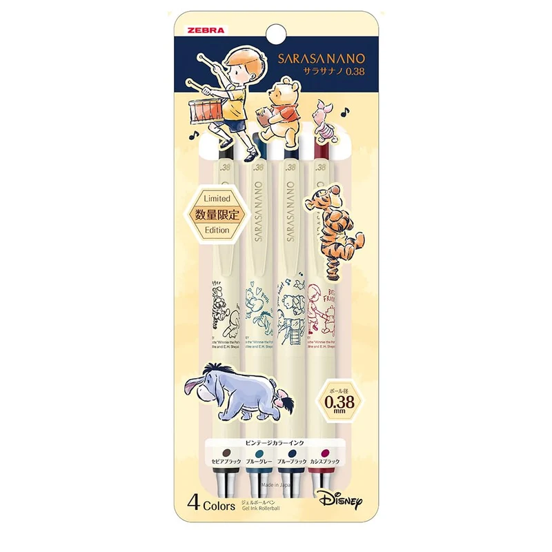 Zebra Sarasa Nano 0.38mm Gel Pen Winnie The Pooh Limited Edition 4-Color Set