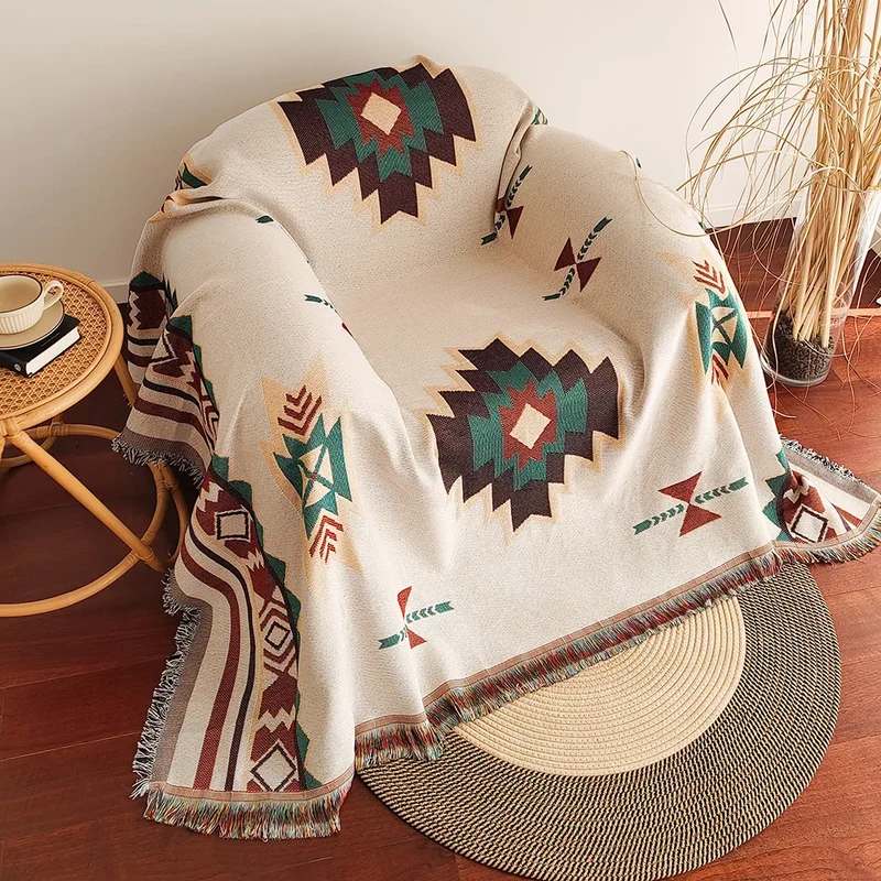 AztecLoom – Oversize Boho-Decke mit Fransen aus Baumwollmix für Sofa & Bett