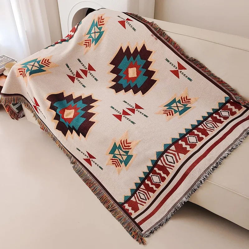 AztecLoom – Oversize Boho-Decke mit Fransen aus Baumwollmix für Sofa & Bett