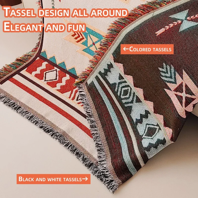 AztecLoom – Oversize Boho-Decke mit Fransen aus Baumwollmix für Sofa & Bett