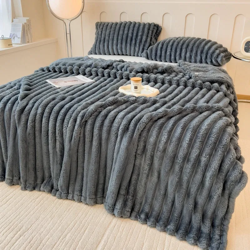 LoomStripe – Verdickte Baumwollmix-Decke Gestreift für Sofa, Bett & Haustiere