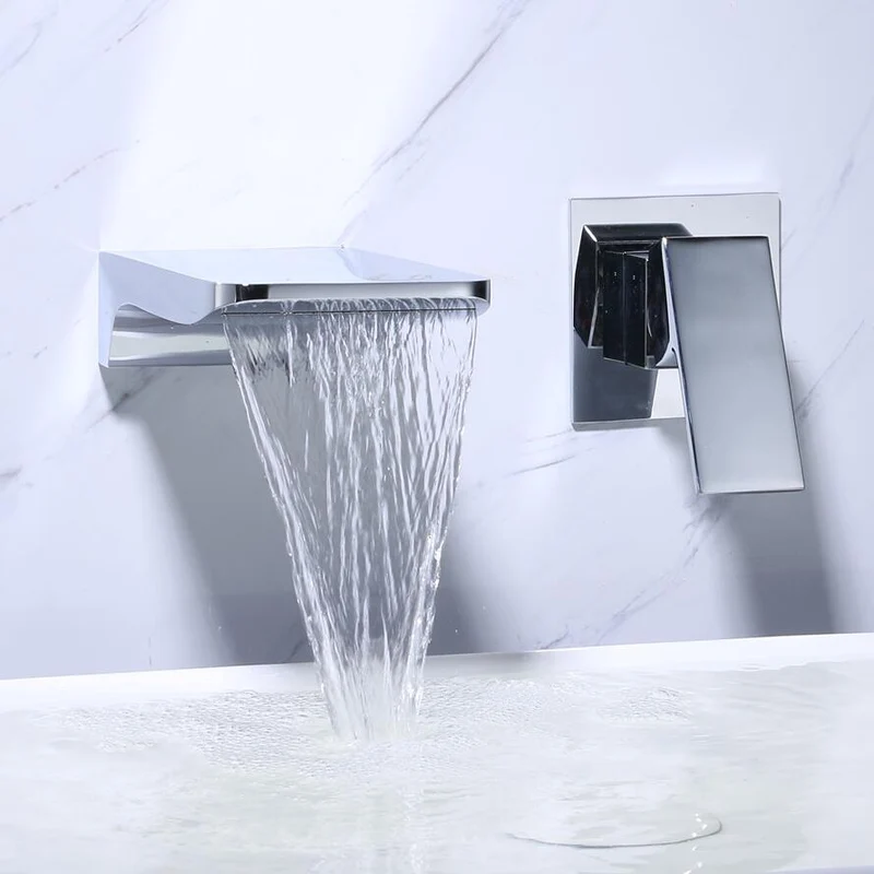 Wandmontierte Waschbeckenarmatur – Wasserfall-Design in Chrom