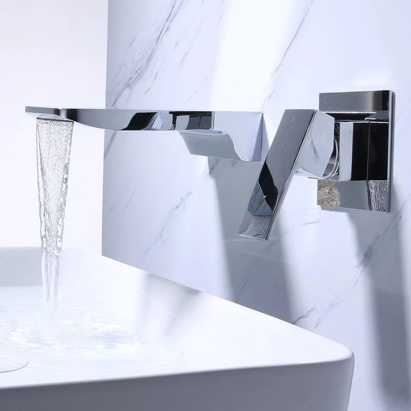 Wandmontierte Waschbeckenarmatur – Wasserfall-Design in Chrom