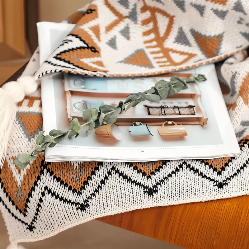 VIVIDLOOM – Geometrische Boho-Stil Fleece-Decke