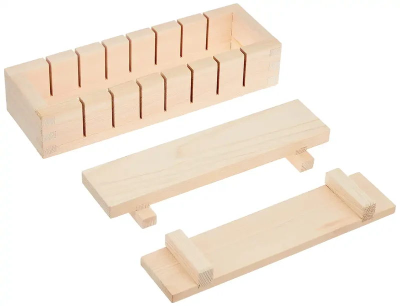 Karin Lacquerware Yamako 5-Piece Wooden Sushi Press Set White Wood Bss22
