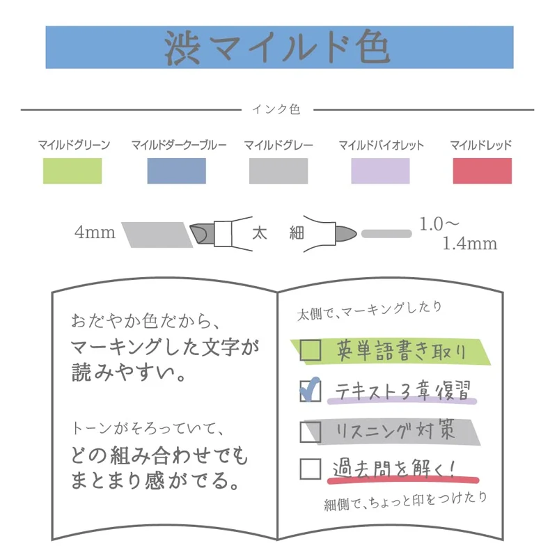 Sarasa Zebra Mildliner Highlighter Pens Japan 5 Colors 6.1 x 14.3cm