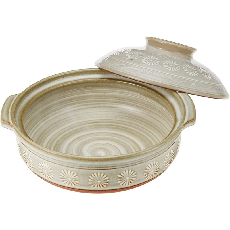 Ginpo Touki Hanamishima Nº7 Donabe Casserole Earthen Pot - Direct flame compatible