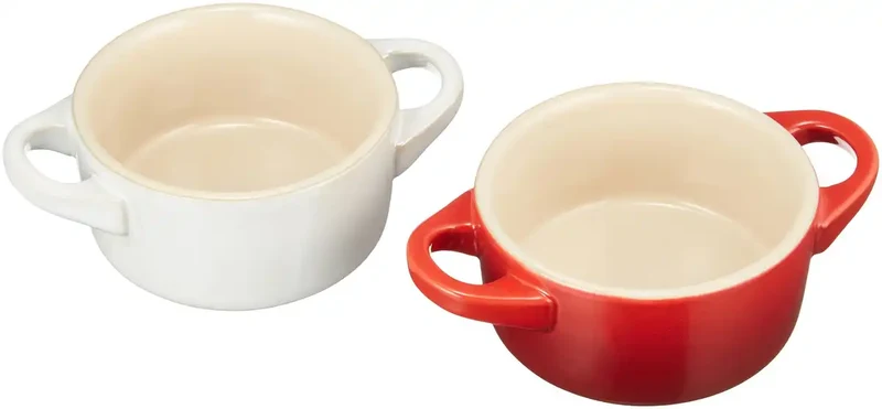 Le Creuset Heat-Resistant Petit Cocotte Container Pair with Spoon Red White