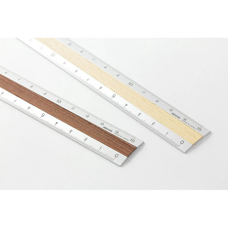 Designphil Midori 15cm Metal Wood Metric Ruler - Durable Precision Tool