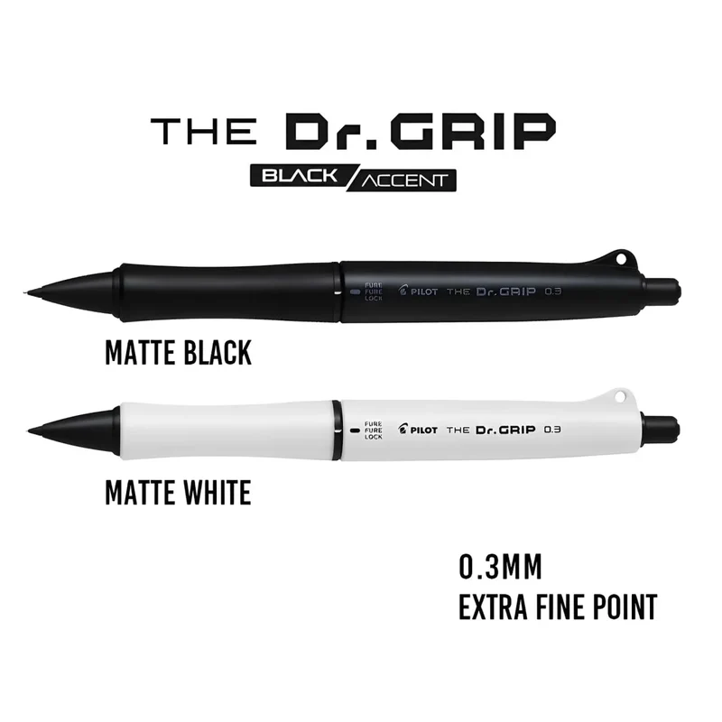 Pilot Dr. Grip 0.3mm Mechanical Pencil Matte White Black Accent
