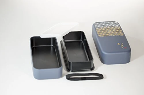 Hakoya Bento Lunch Box 2-Tier Black Seigaiha Wave 950Ml Capacity