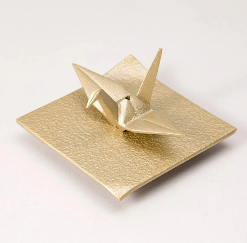 Leave It Alone Iwachu Cast Iron Origami Crane Gold Incense Holder