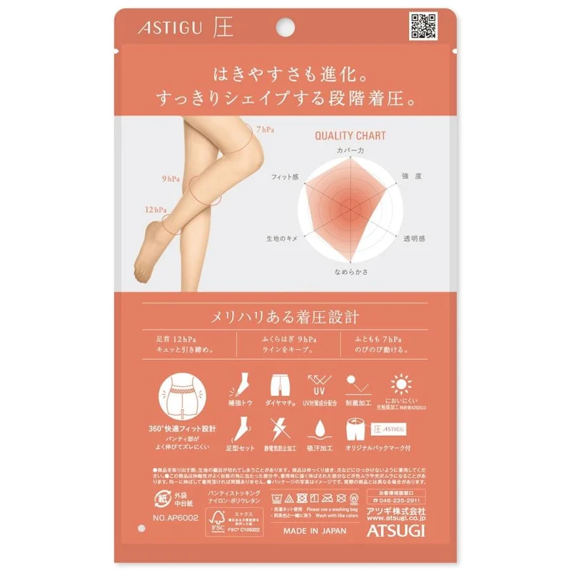 Atsugi Astigu Compression Stocking Atsu AP6002 for Leg Support and Comfort