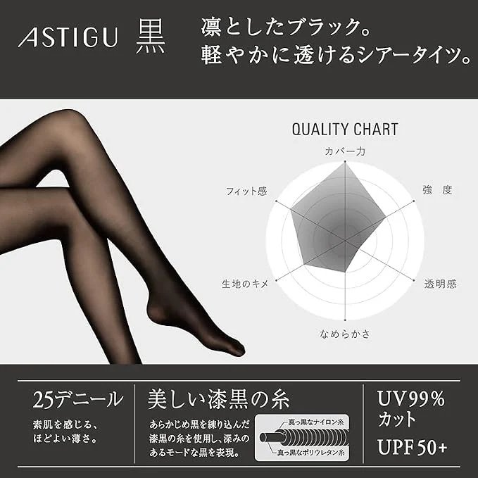 Atsugi Astigu 25 Denier Sheer Black Tights Kuro Ap6003