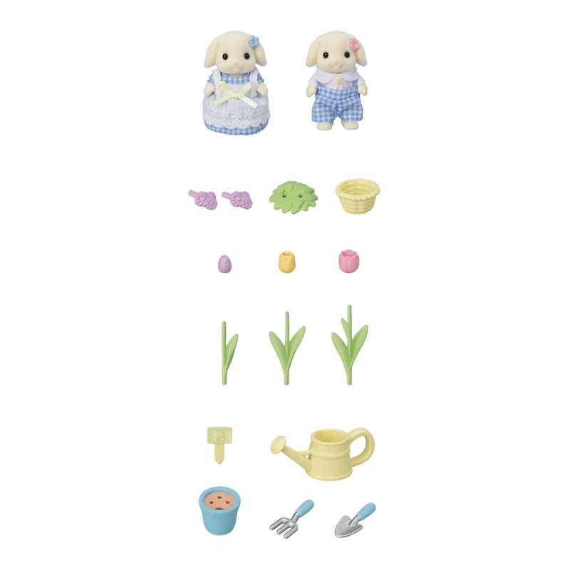 Epoch Sylvanian Families Flora Rabbit Siblings Doll & Furniture Set Toy Dollhouse for Ages 3+