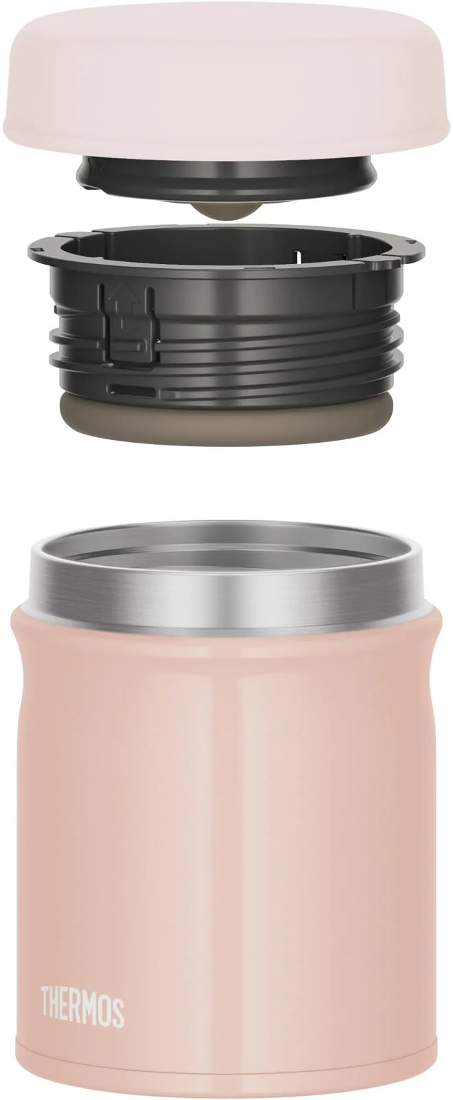 Thermos Vacuum Insulated 300ml Soup Jar Beige Pink Dishwasher-Safe Round Mouth Design - Easy Clean Keeps Food Warm or Cold