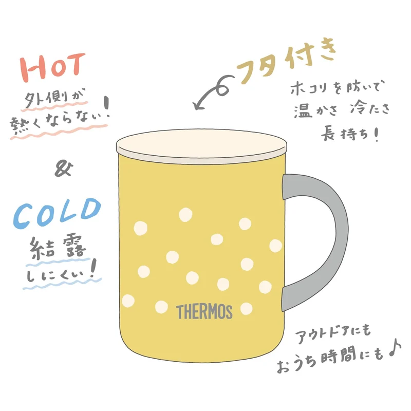 Thermos 350ml Stainless Steel Vacuum Insulated Mug in Dot Yellow