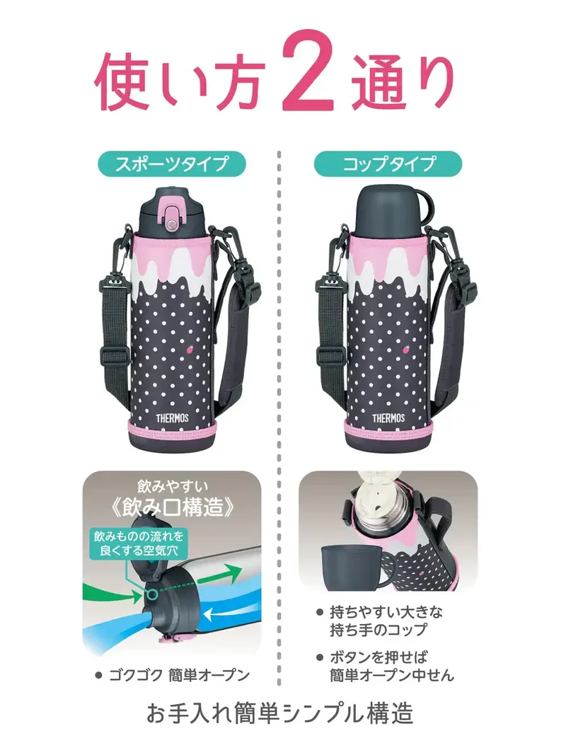 Thermos 1L Gray Pink Vacuum Insulated Water Bottle with Cup for Children School Use - Fjj-1001Wf Gyp