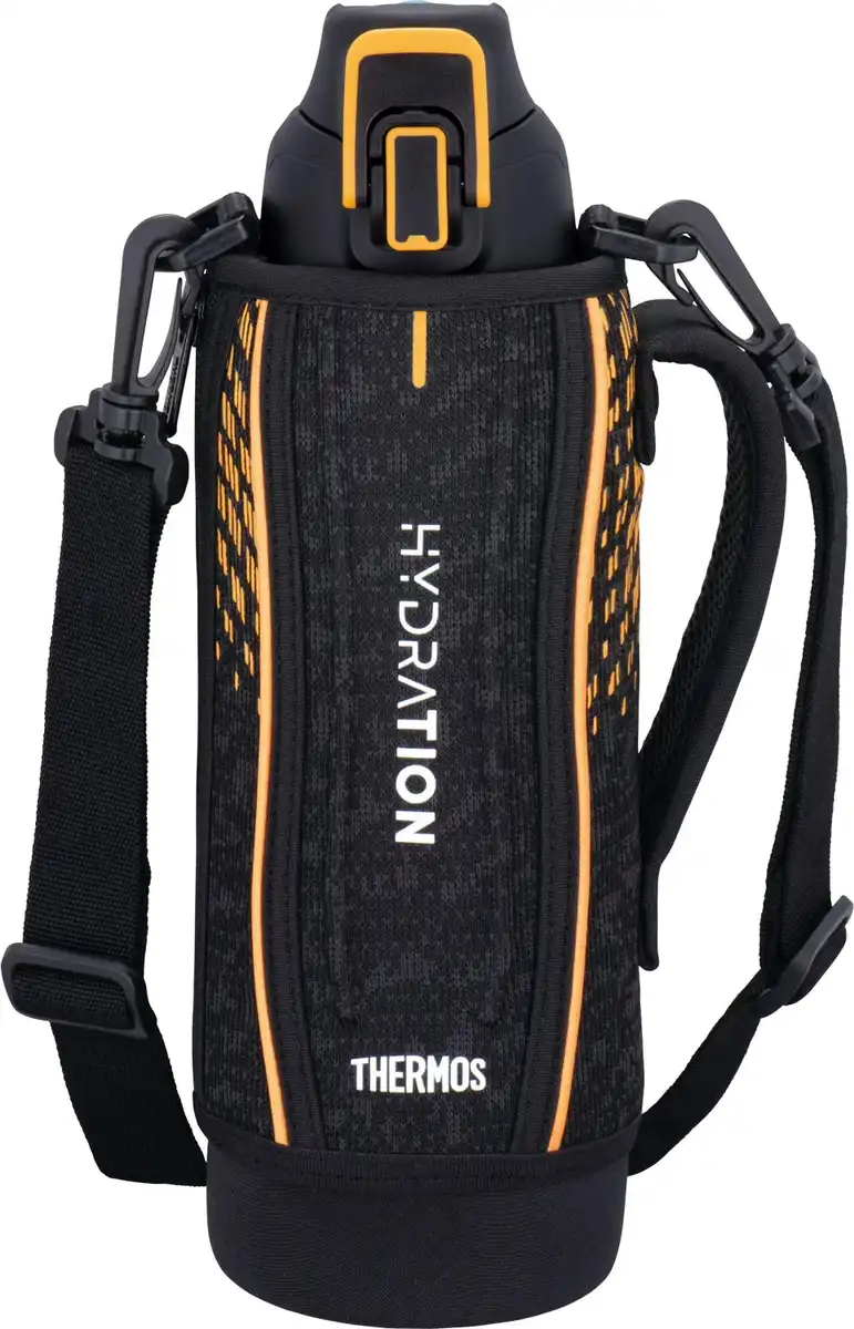 Thermos 1L Black Orange Sports Bottle Cold Storage Vacuum Insulated - FHT-1001F BKOR